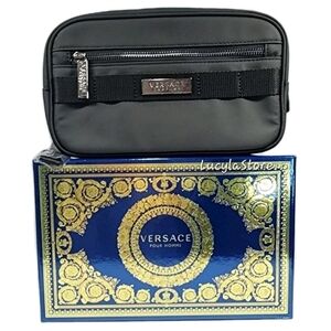 Authentic VERSACE PARFUMS Black Men's Travel Branded Toiletry Pouch- Pour Black